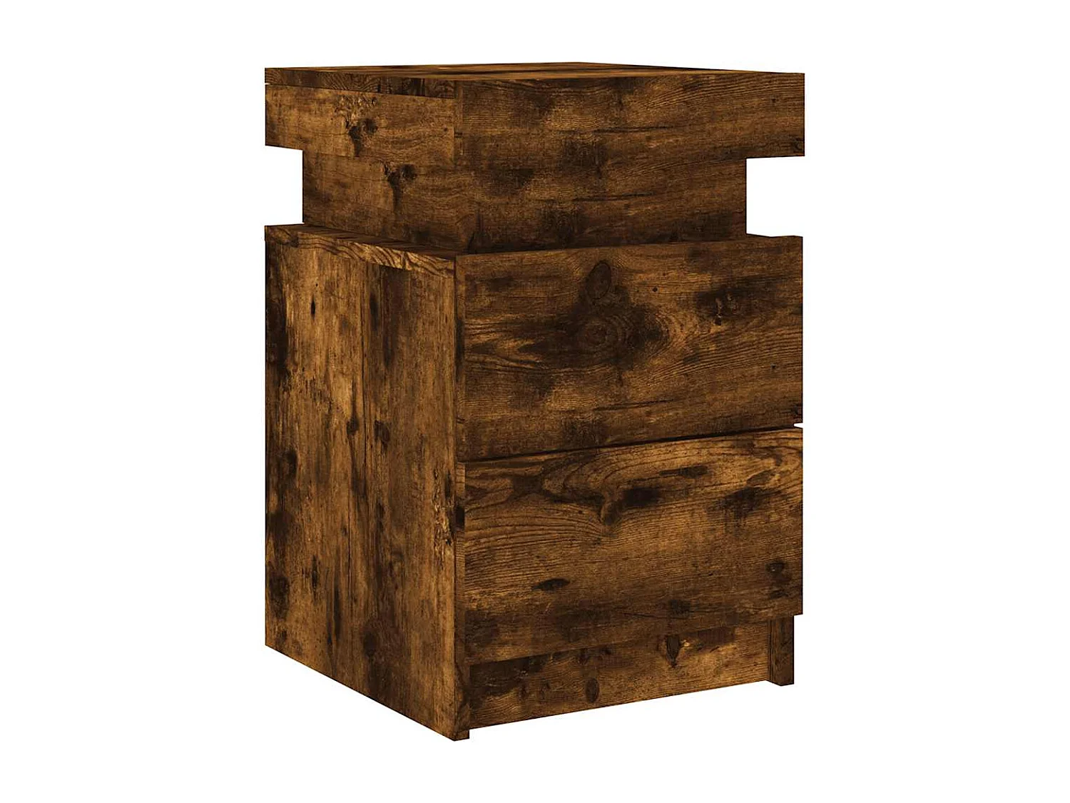 Mesita de noche con luces LED roble ahumado 35x39x55 cm