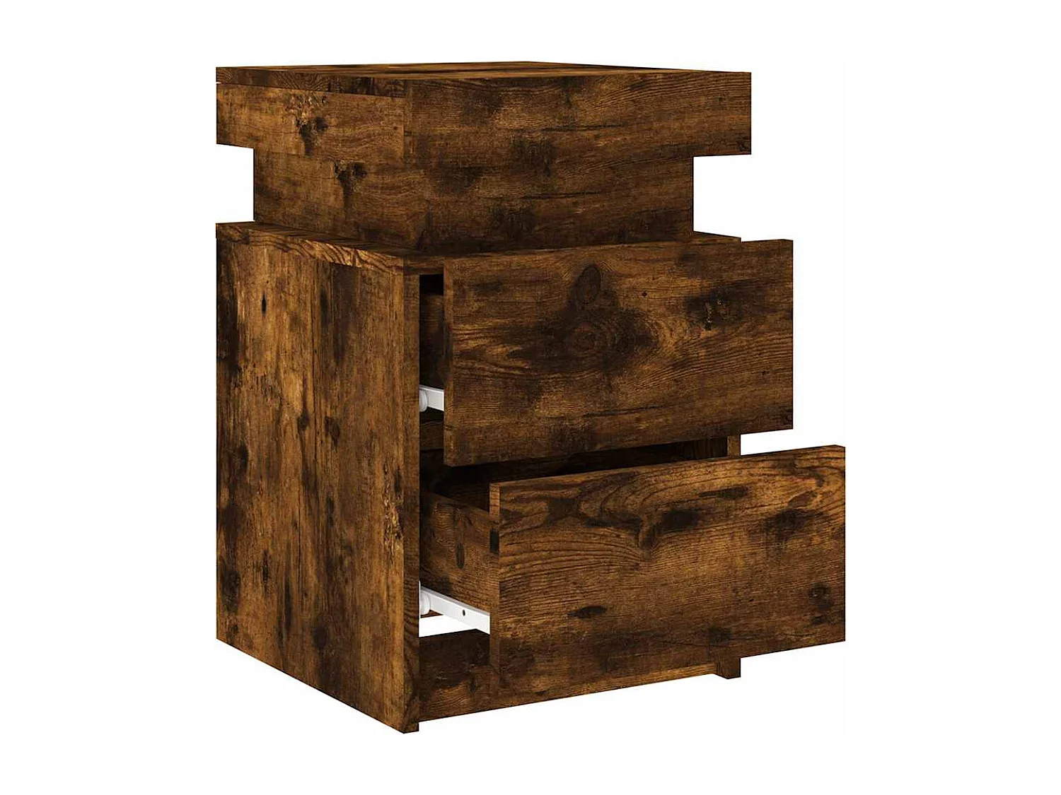 Mesita de noche con luces LED roble ahumado 35x39x55 cm