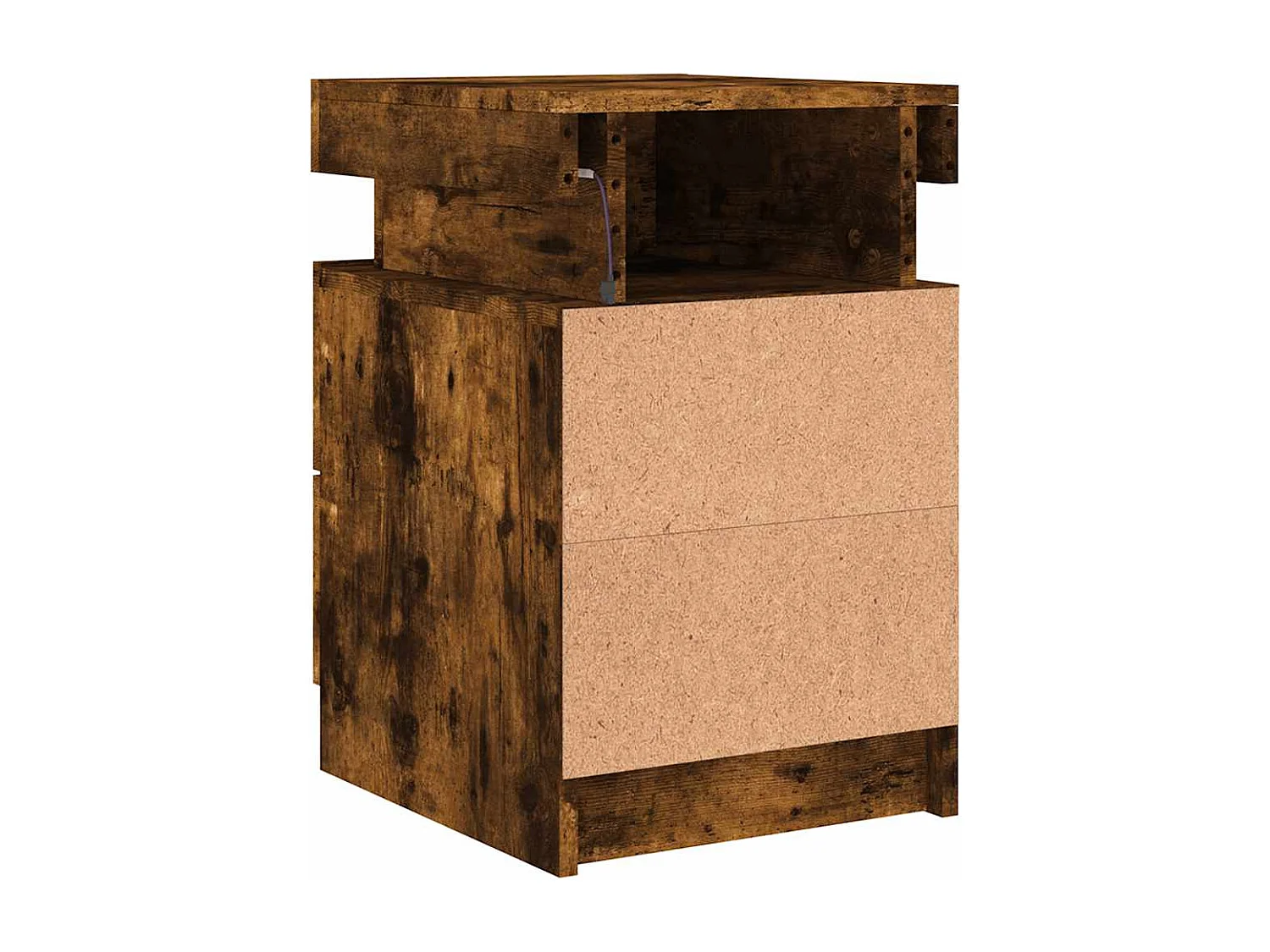 Mesita de noche con luces LED roble ahumado 35x39x55 cm