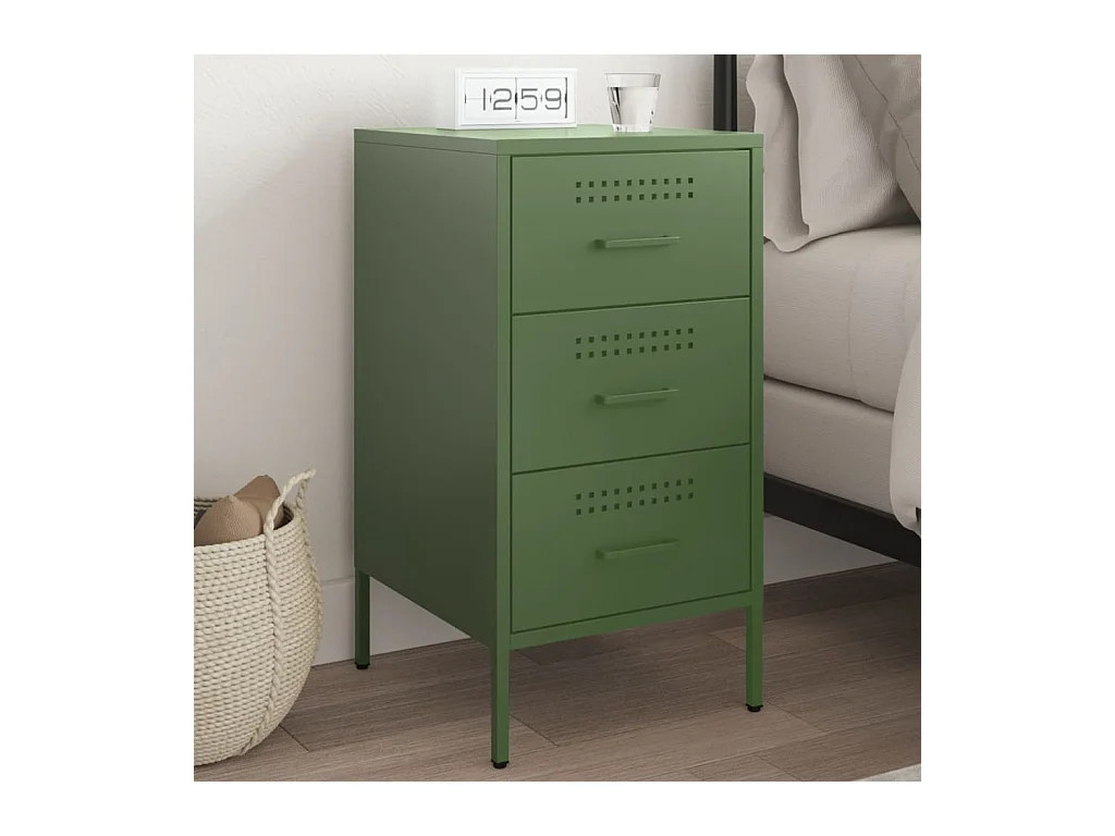Table de chevet vert olive 36x39x68 cm acier