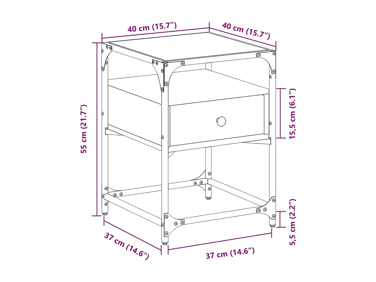 Nachtkastjes 40x40x55 cm bewerkt hout grijs sonoma