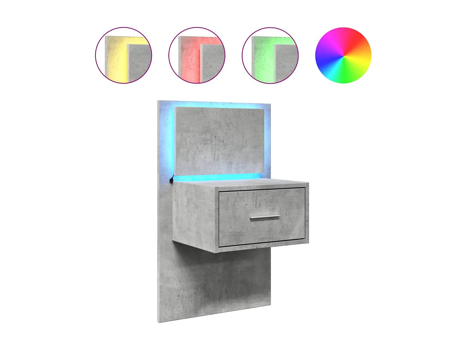 Table de chevet murale avec lumières LED gris béton