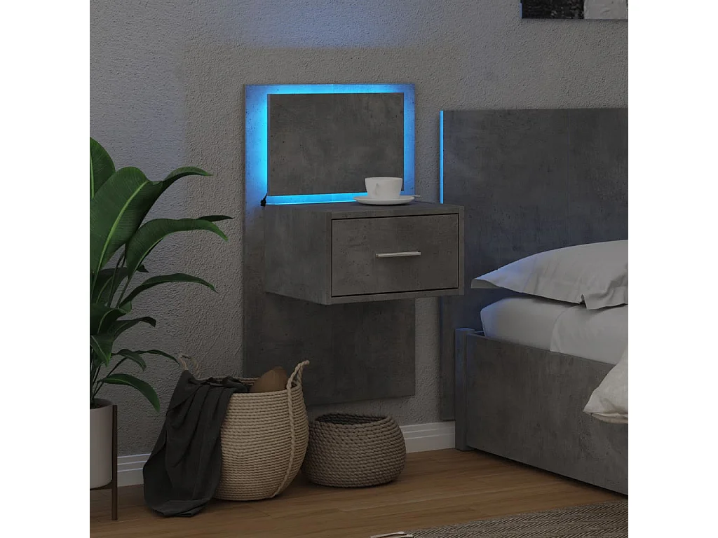 Table de chevet murale avec lumières LED gris béton