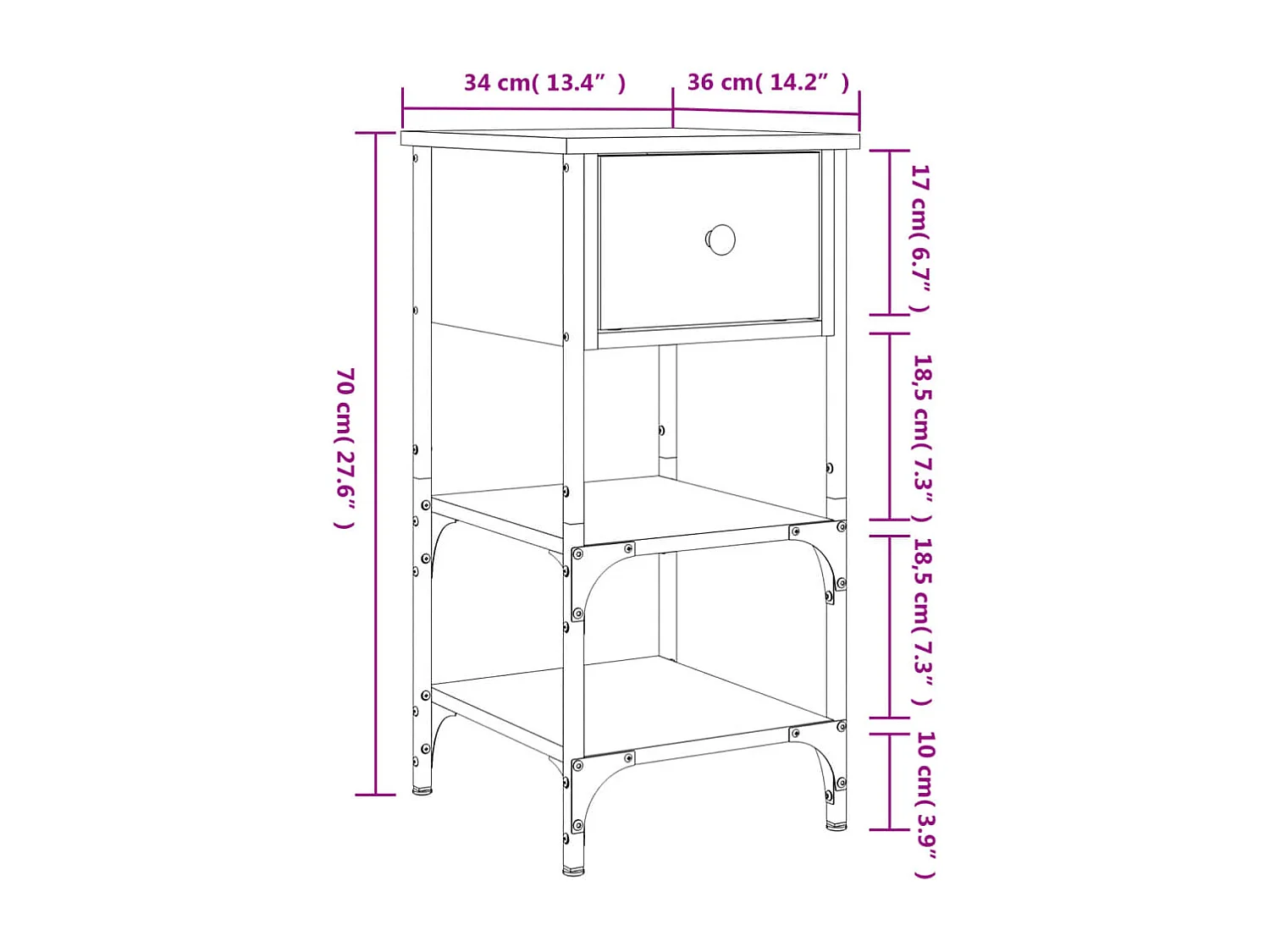 Mesa cabeceira 34x36x70 cm derivados madeira carvalho sonoma