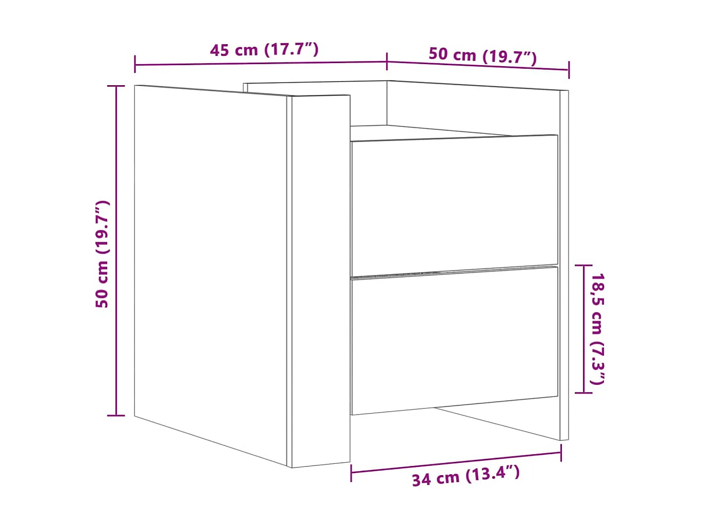 Table de chevet sonoma gris 45x50x50 cm bois d'ingénierie