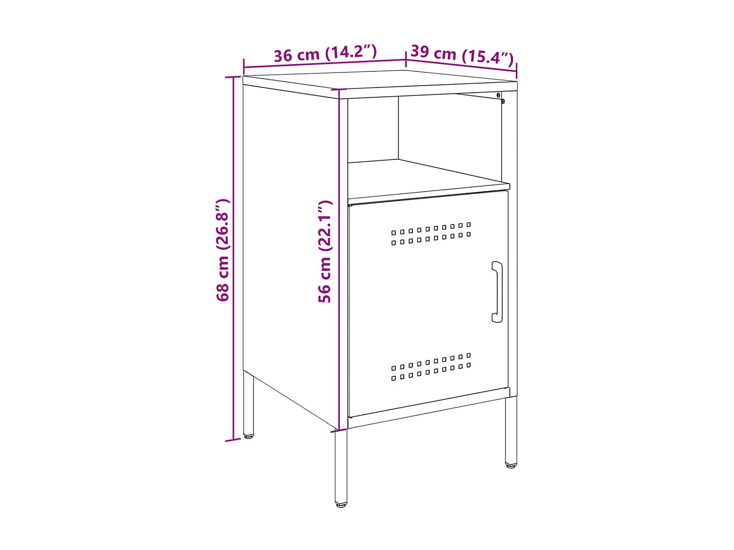 Table de chevet noir 36x39x68 cm acier