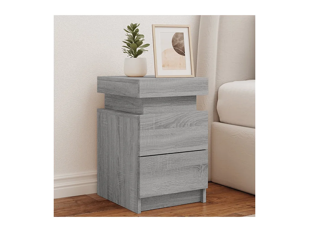 Comodino con Luci LED Grigio Sonoma 35x39x55 cm
