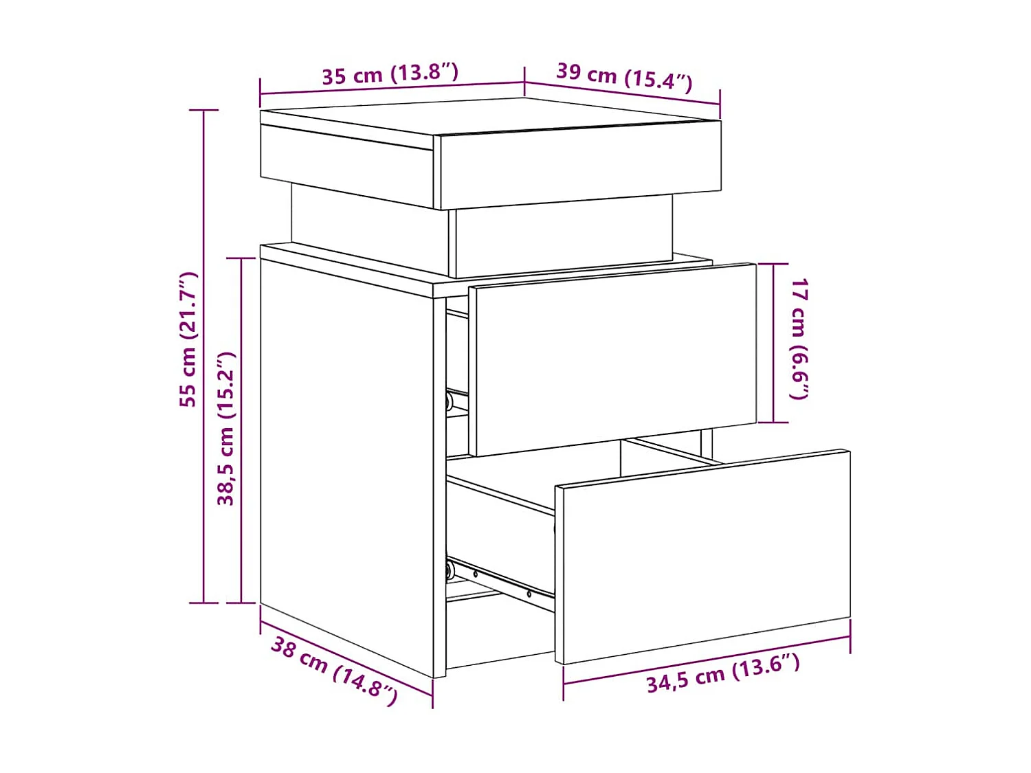 Table de chevet avec lumières LED sonoma gris 35x39x55 cm