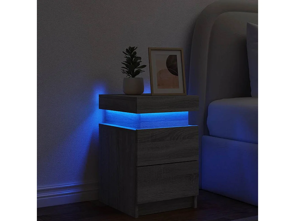 Nachtkastje met LED-verlichting 35x39x55 cm grijs sonoma eiken