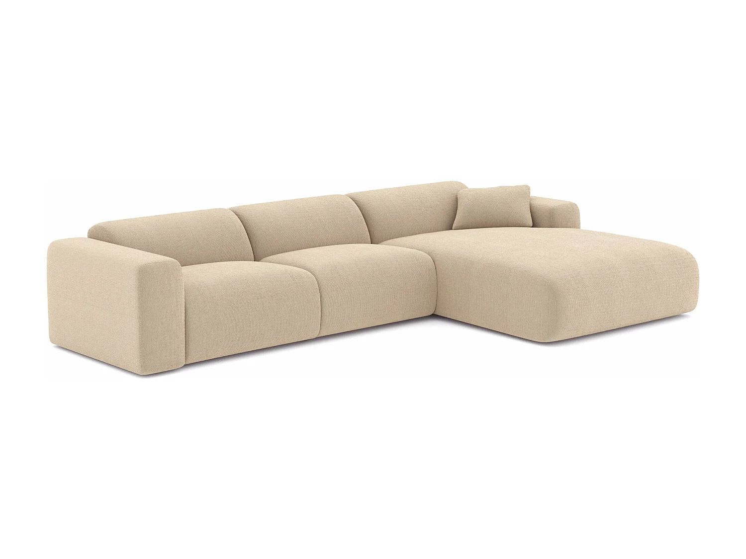 Canapé d'angle droit 5 places en velours côtelé beige