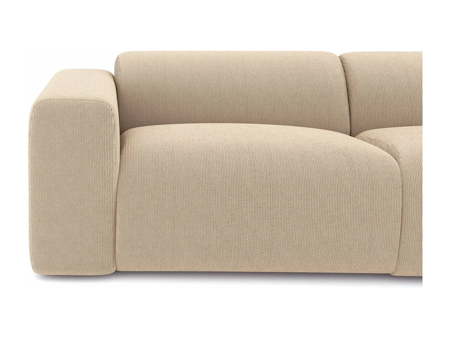 Canapé d'angle droit 5 places en velours côtelé beige