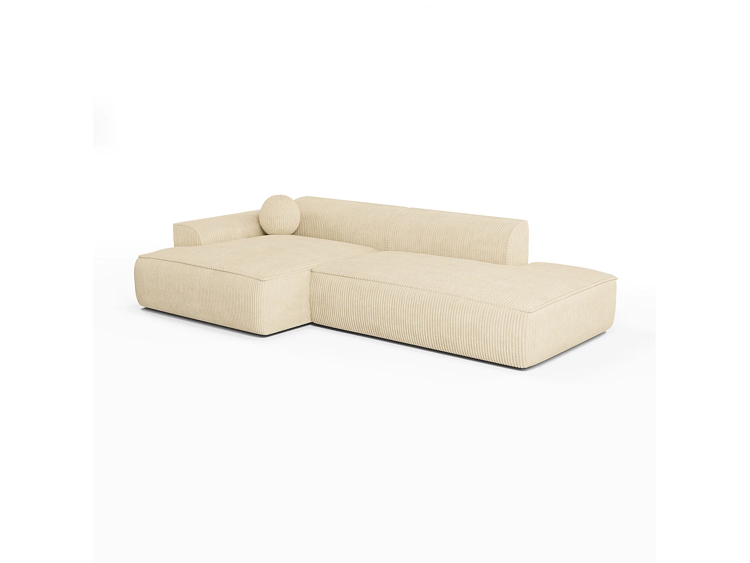 Canapé angle gauche velours côtelé crème 260cm  4 places ANIA en velours côtelé crème