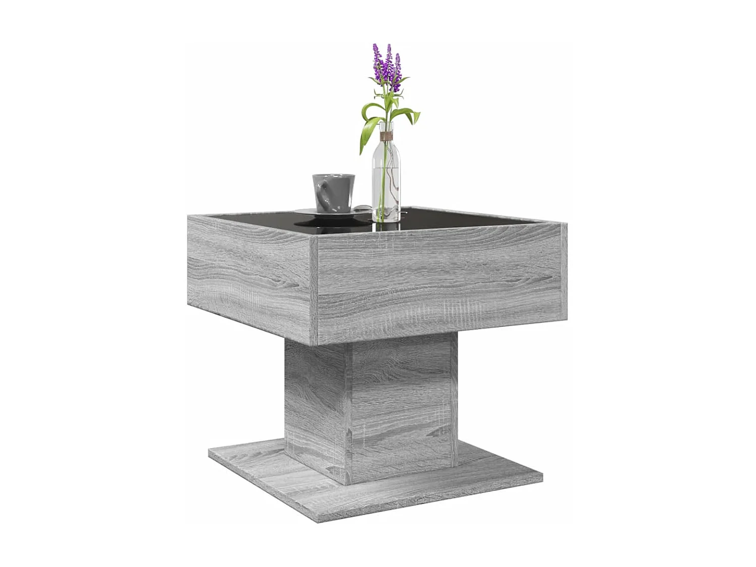 Salontafel met LED 50x50x45 cm bewerkt hout grijs sonoma eiken