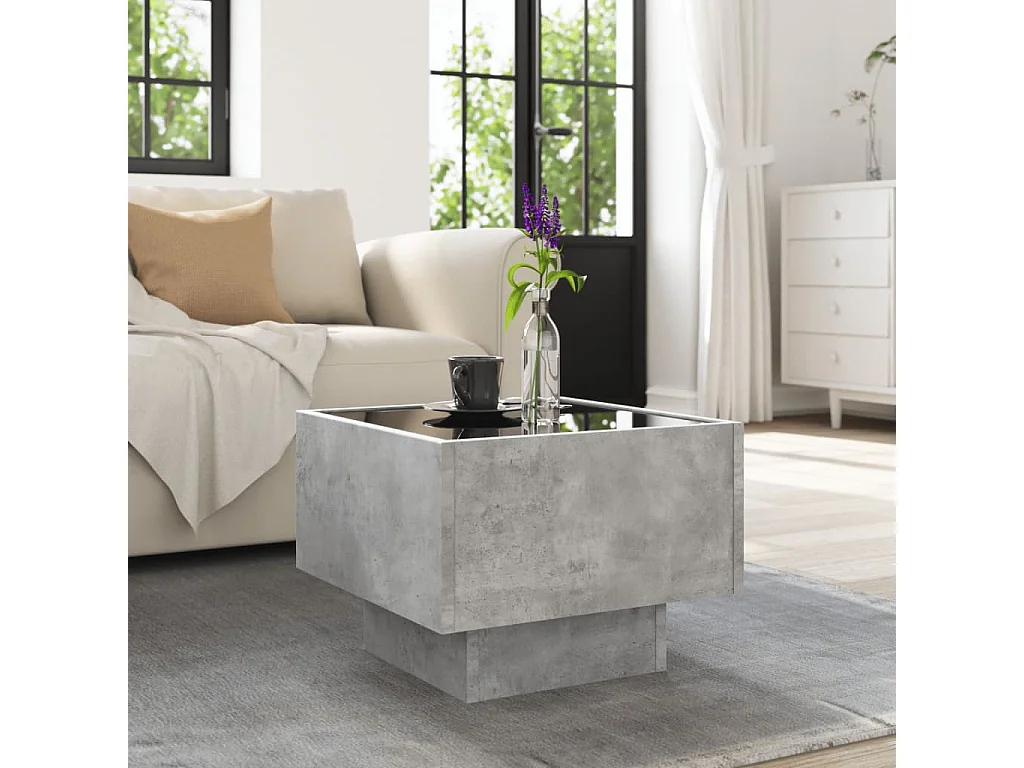 Bijzettafel met LED 40x40x30 cm bewerkt hout betongrijs