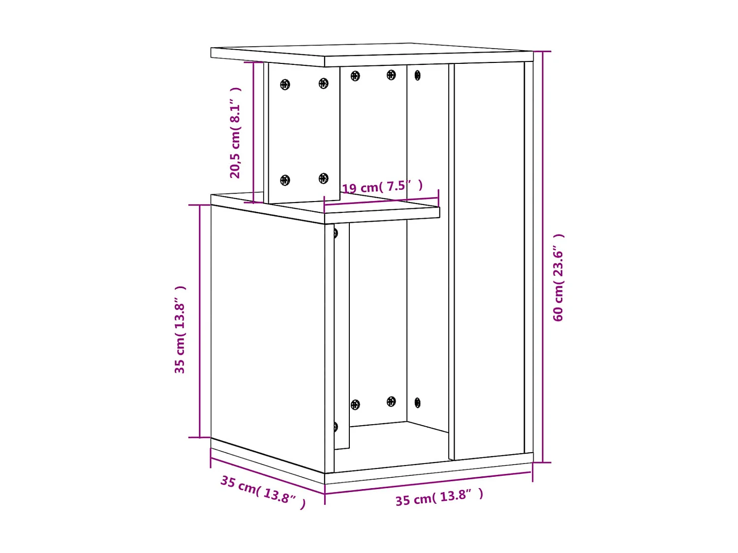 Bijzettafel 35x35x60 cm bewerkt hout bruin eikenkleurig