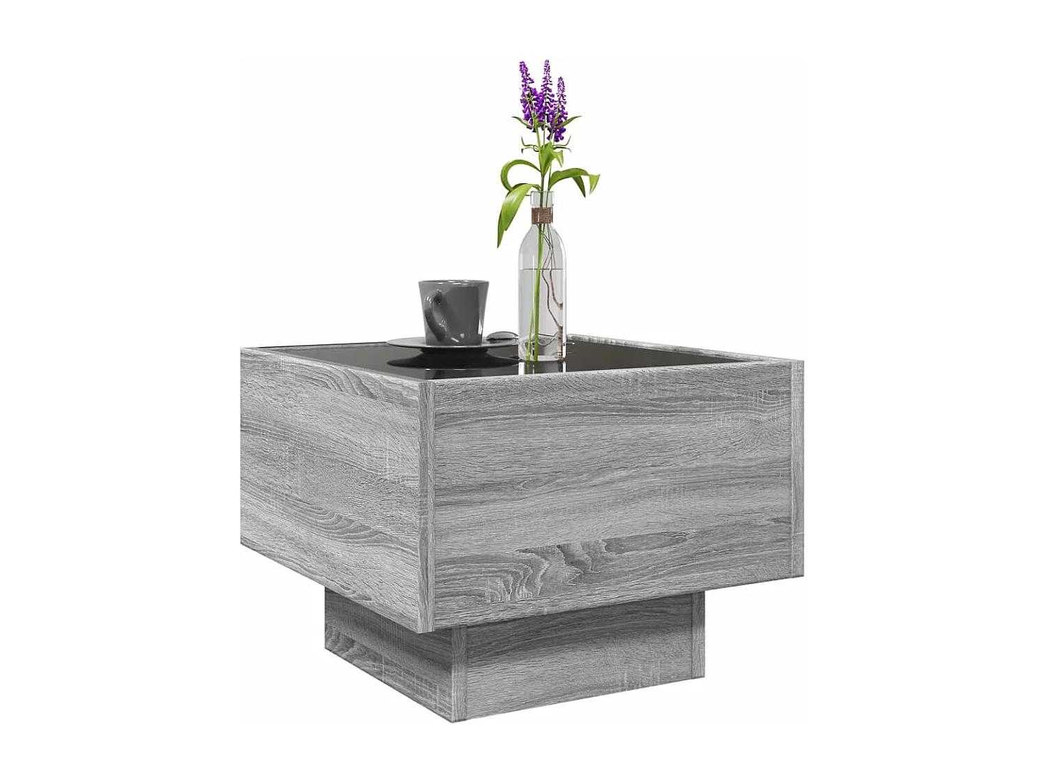 Bijzettafel met LED 40x40x30 cm bewerkt hout grijs sonoma eiken