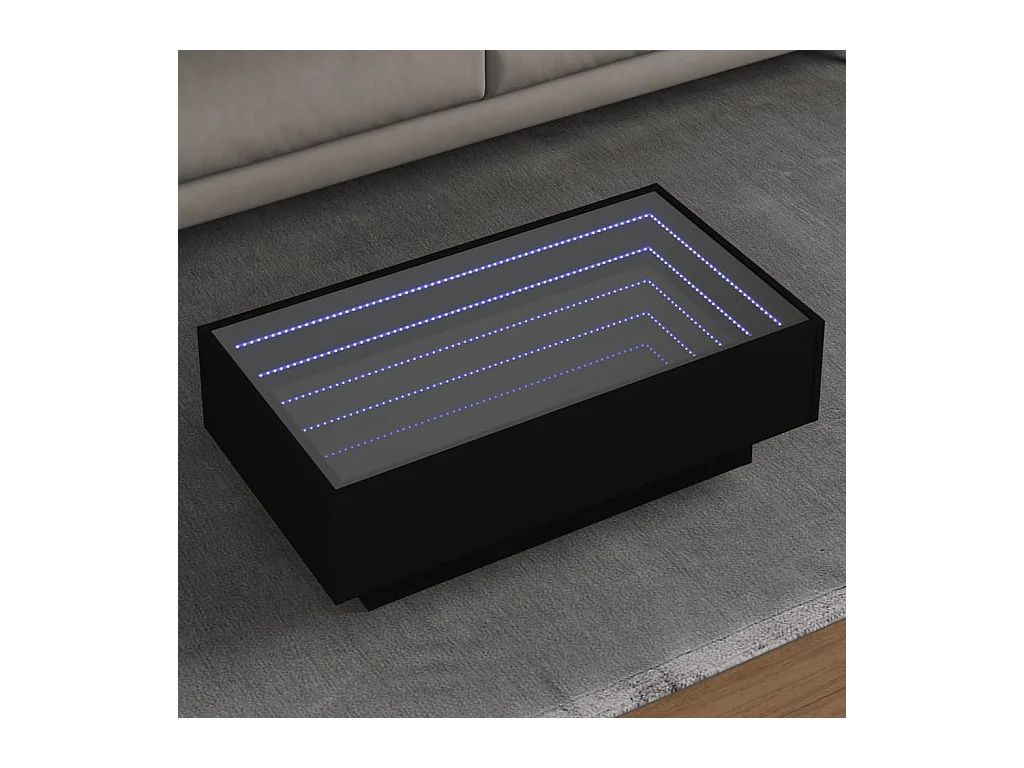 Table basse avec LED noir 90x50x30 cm bois d'ingénierie
