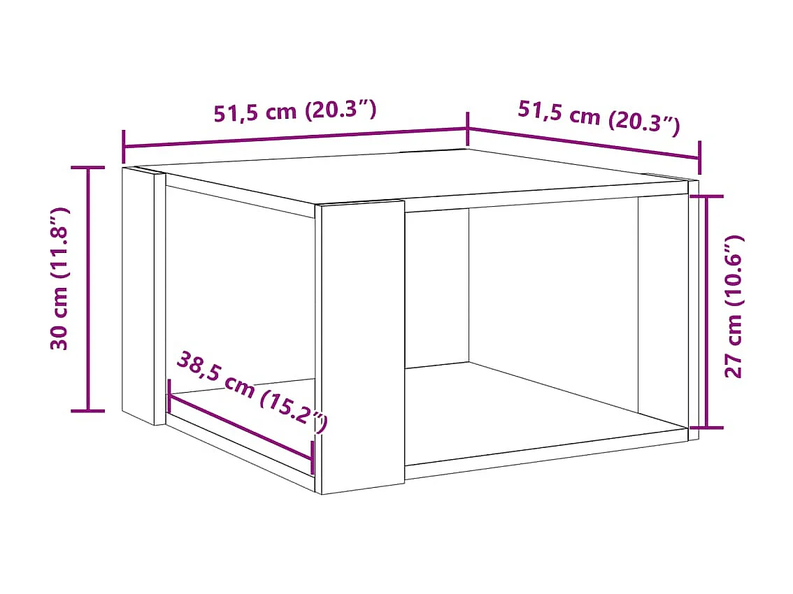 Mesa de centro madera ingeniería roble Sonoma 51,5x51,5x30 cm