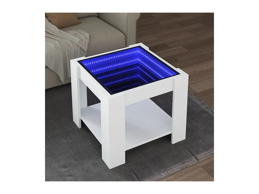 Table basse avec LED blanc 53x53x45 cm bois d'ingénierie