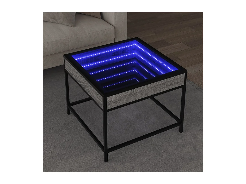 Mesa de centro luzes LED Infinity 50x50x41 cm cinzento sonoma