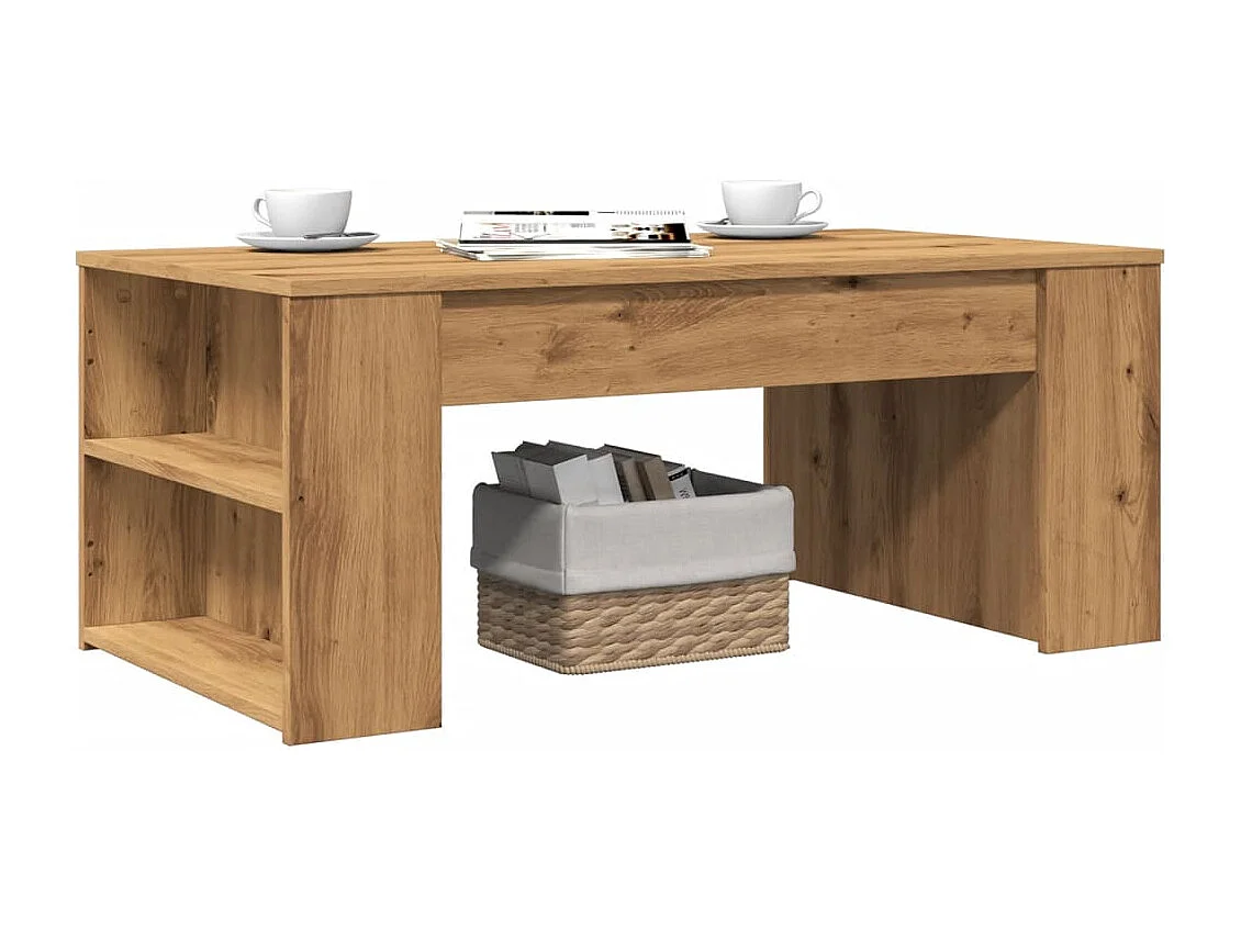 Table basse chêne artisanal 102x55x42 cm bois d'ingénierie