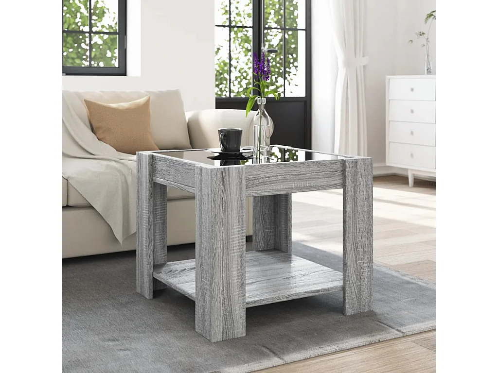 Mesa de centro y LED madera ingeniería gris Sonoma 53x53x45 cm