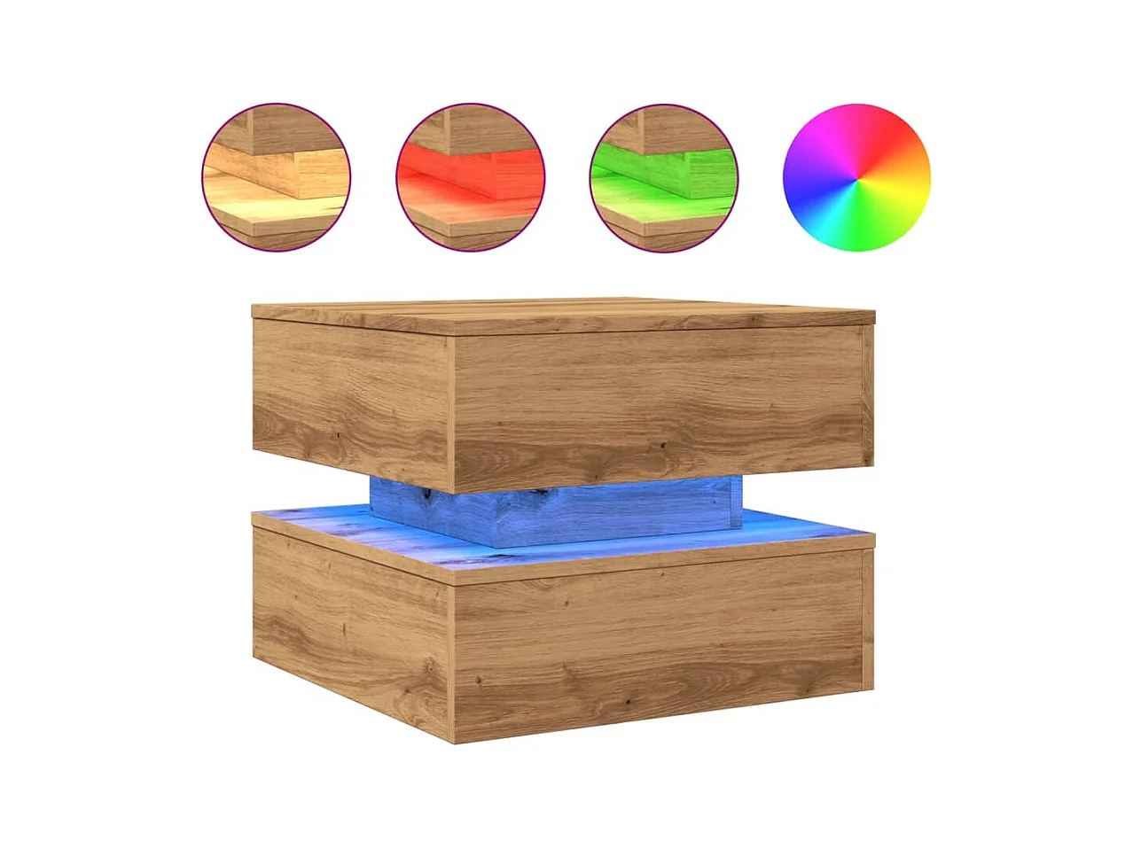 Mesa de centro com luzes LED 50x50x40 cm carvalho artisiano