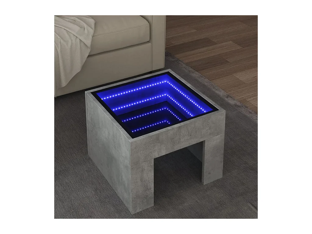 Table basse avec LED infini gris béton 40x40x30 cm