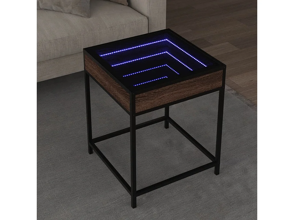 Table basse avec LED Infinity chêne marron 40x40x51 cm