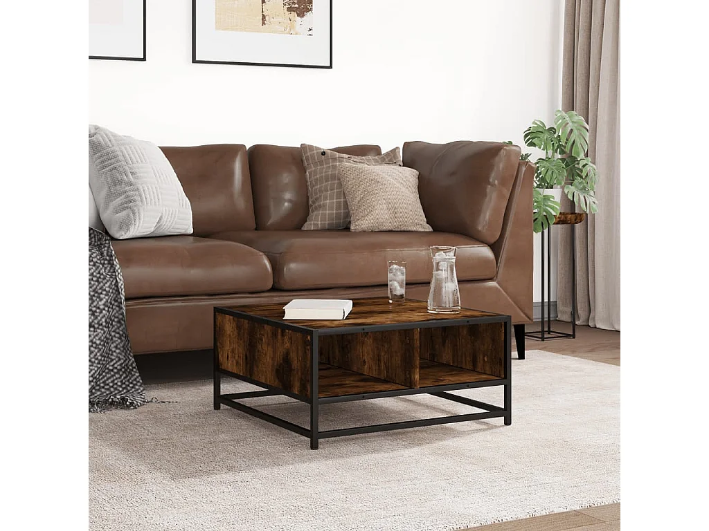 Table basse chêne fumé 60,5x60,5x30 cm bois d'ingénierie/métal