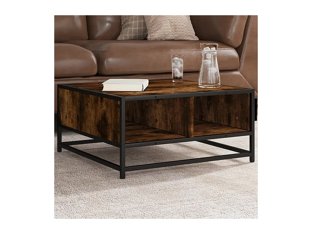 Table basse chêne fumé 60,5x60,5x30 cm bois d'ingénierie/métal