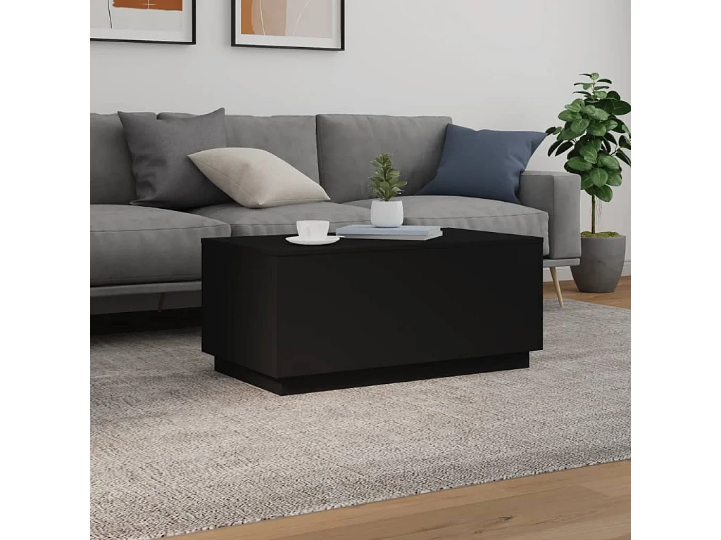 Table basse avec lumières LED noir 90x50x40 cm