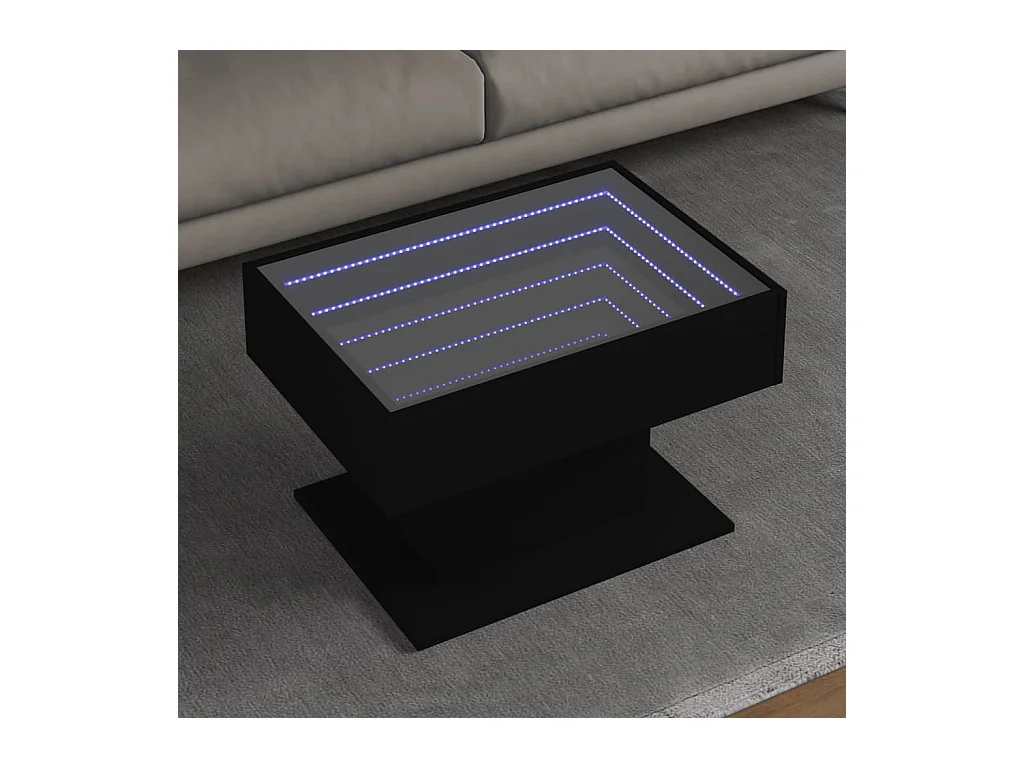 Table basse avec LED noir 70x50x45 cm bois d'ingénierie