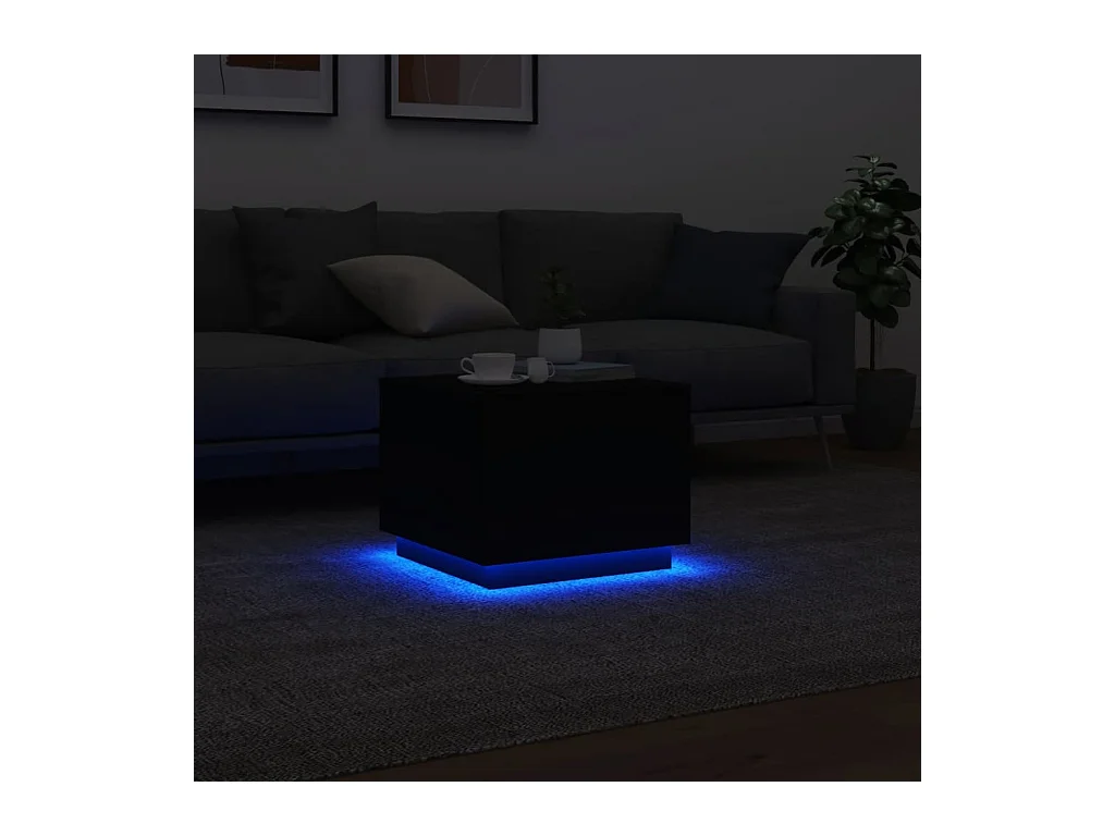 Table basse avec lumières LED noir 50x50x40 cm
