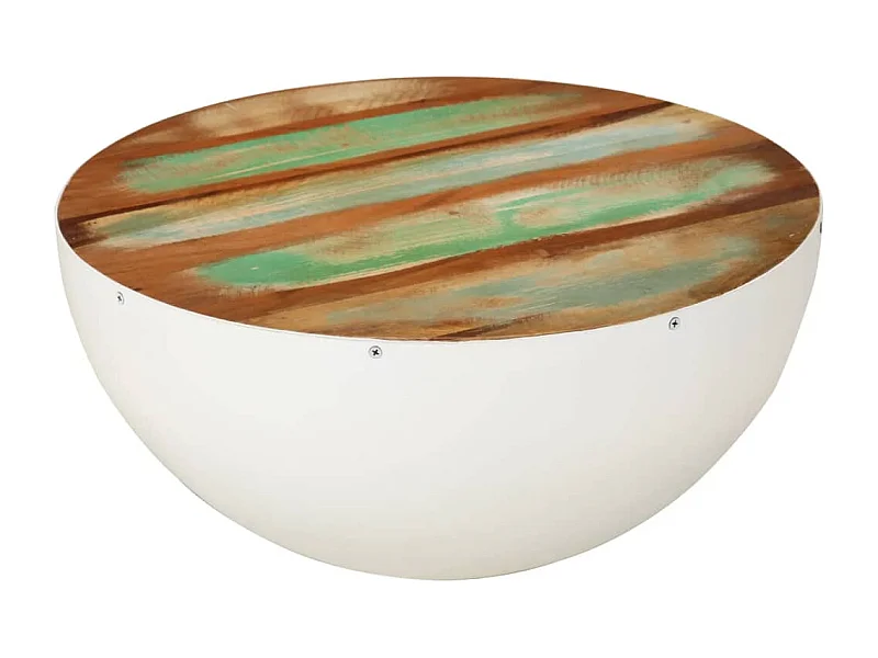 Mesa de centro forma de taça Ø50x24cm madeira recuperada branco