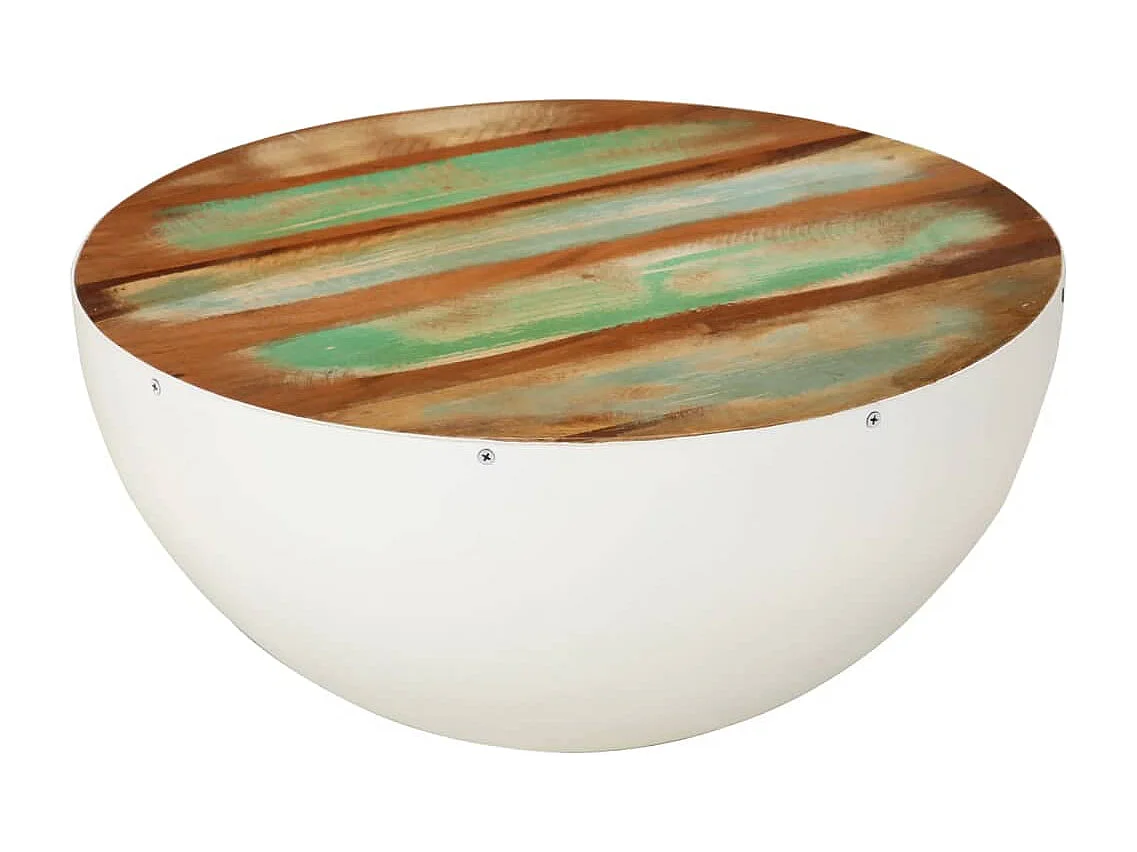 Salontafel rond Ø 50x24 cm massief gerecycled hout wit