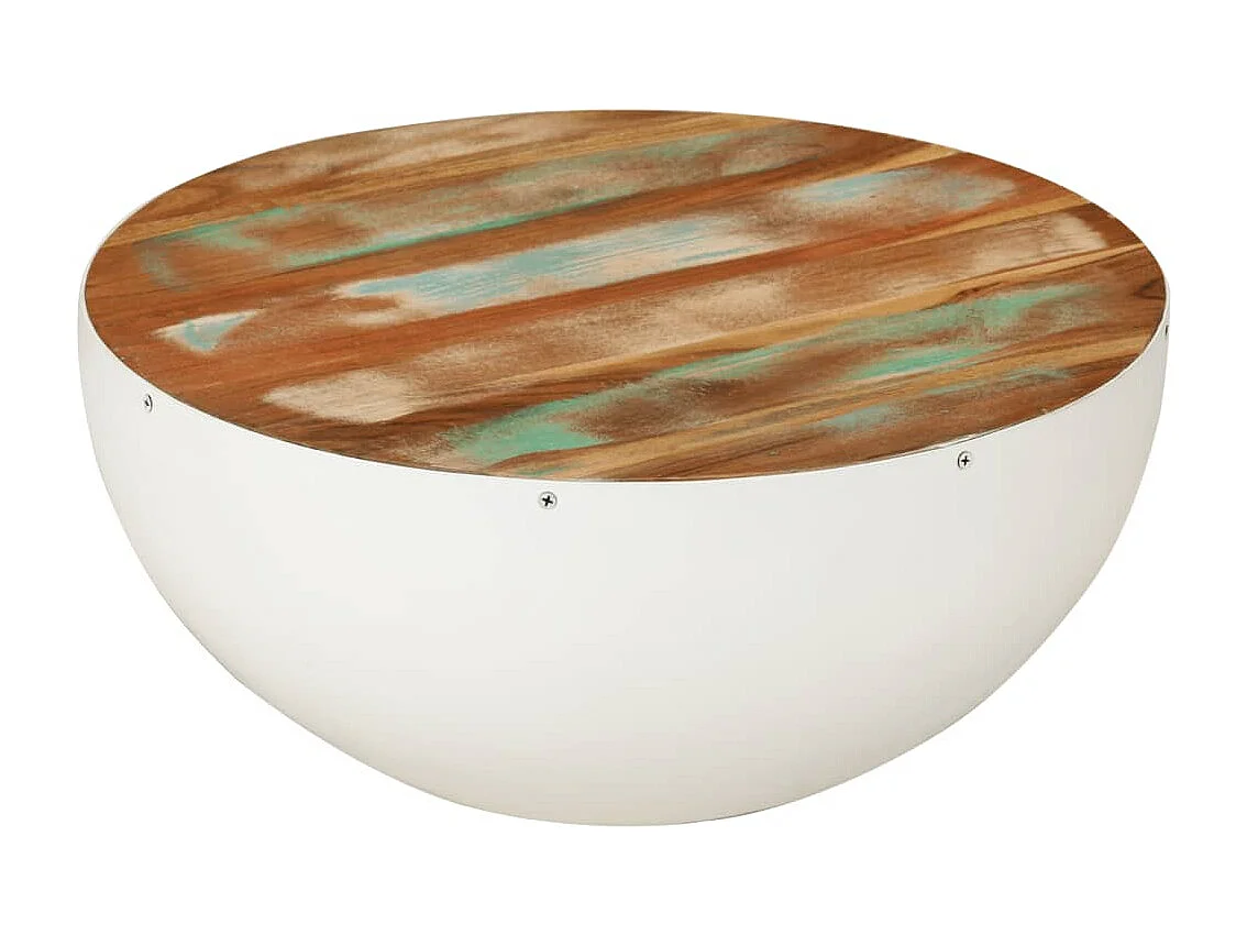 Salontafel rond Ø 50x24 cm massief gerecycled hout wit