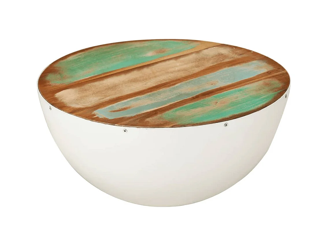 Table basse en forme de bol blanc bois de récupération massif