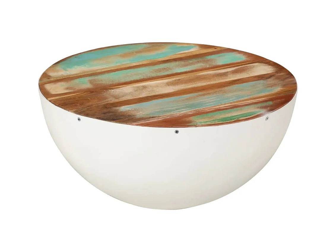 Table basse en forme de bol blanc bois de récupération massif