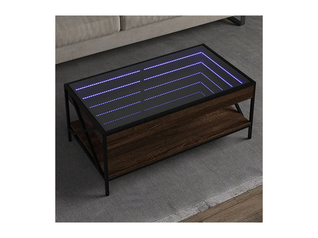 Table basse avec LED Infinity chêne marron 90x50x38 cm