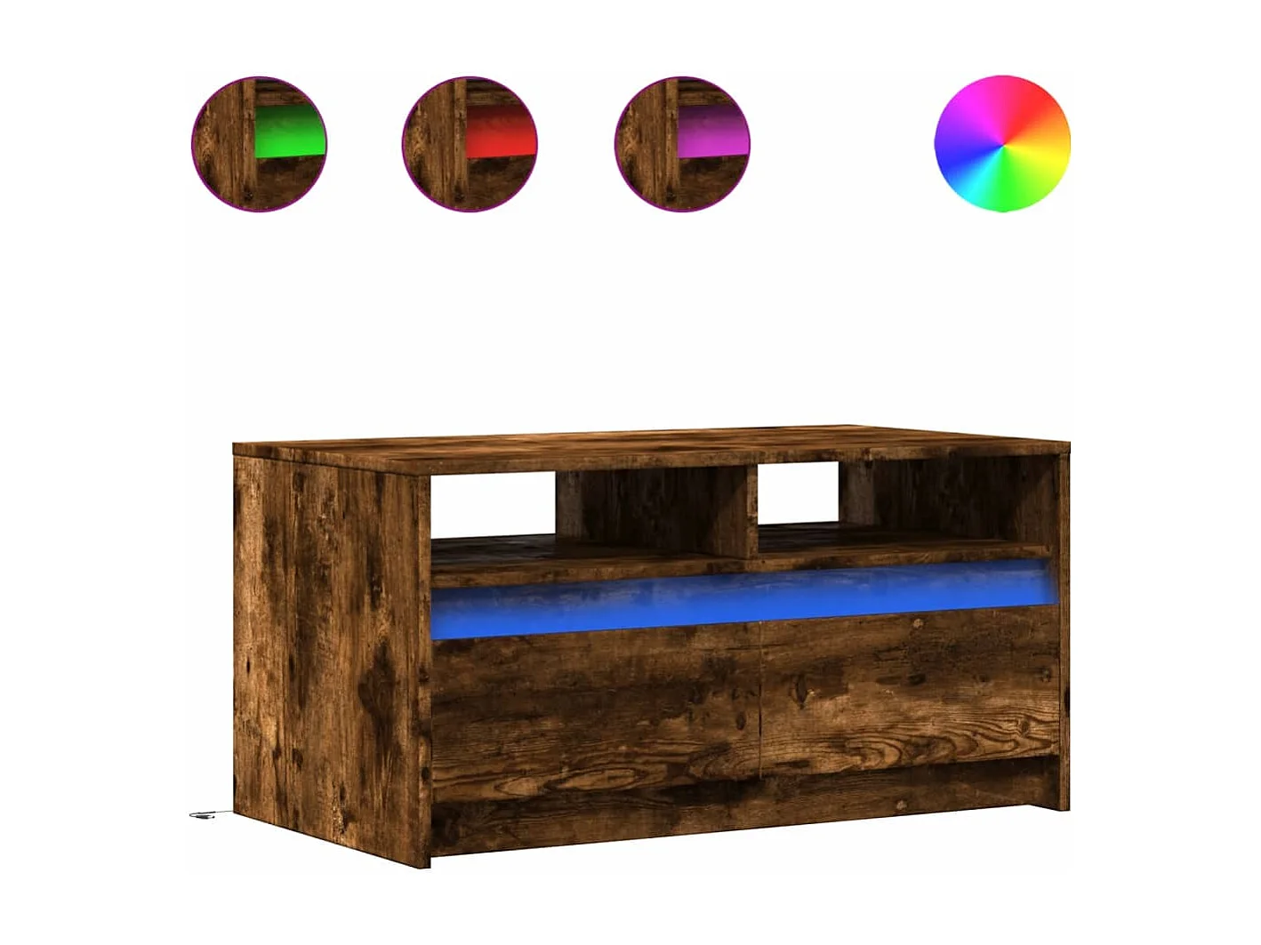 Table basse avec lumières LED chêne fumé ois d'ingénierie