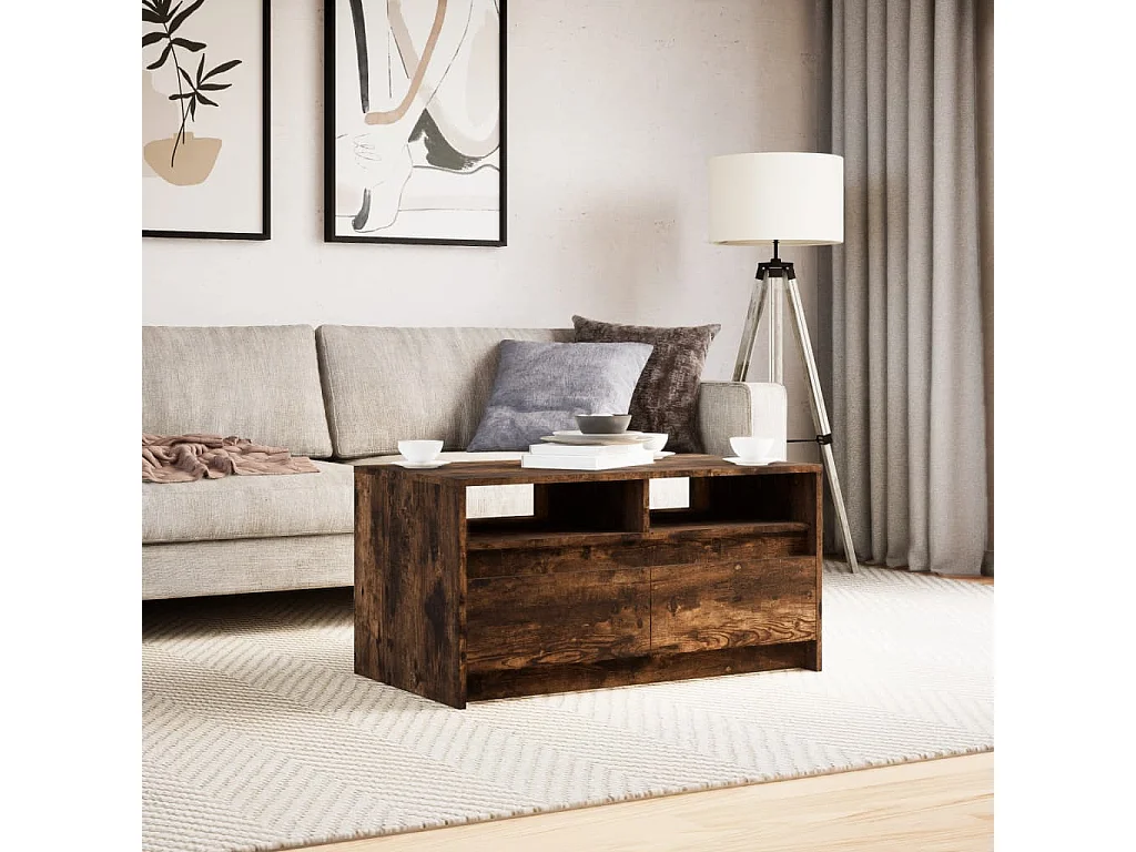 Table basse avec lumières LED chêne fumé ois d'ingénierie