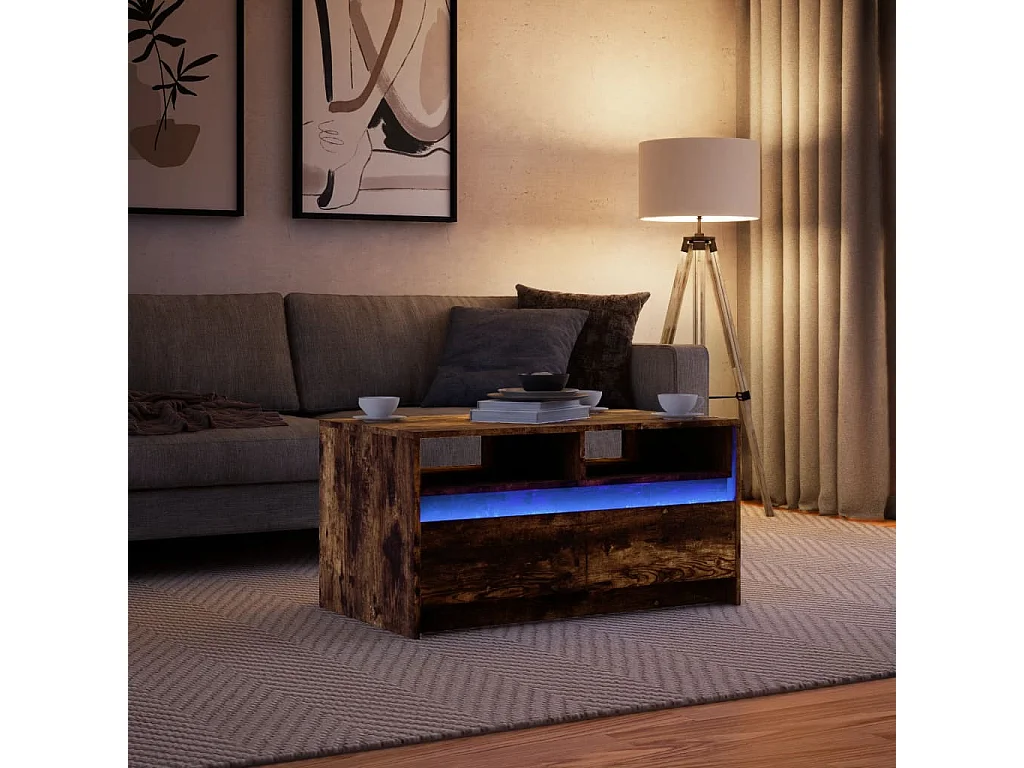 Table basse avec lumières LED chêne fumé ois d'ingénierie