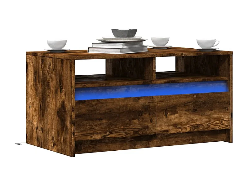 Table basse avec lumières LED chêne fumé ois d'ingénierie