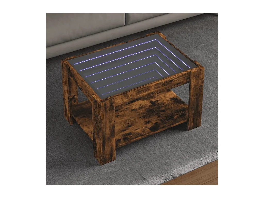 Table basse avec LED chêne fumé 73x53x45 cm bois d'ingénierie