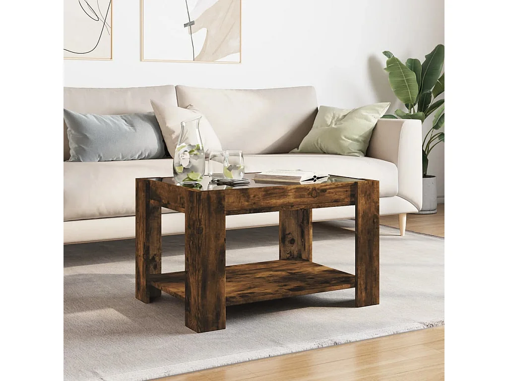 Table basse avec LED chêne fumé 73x53x45 cm bois d'ingénierie