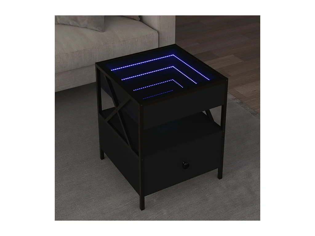 Table basse avec LED Infinity noir 40x40x51 cm