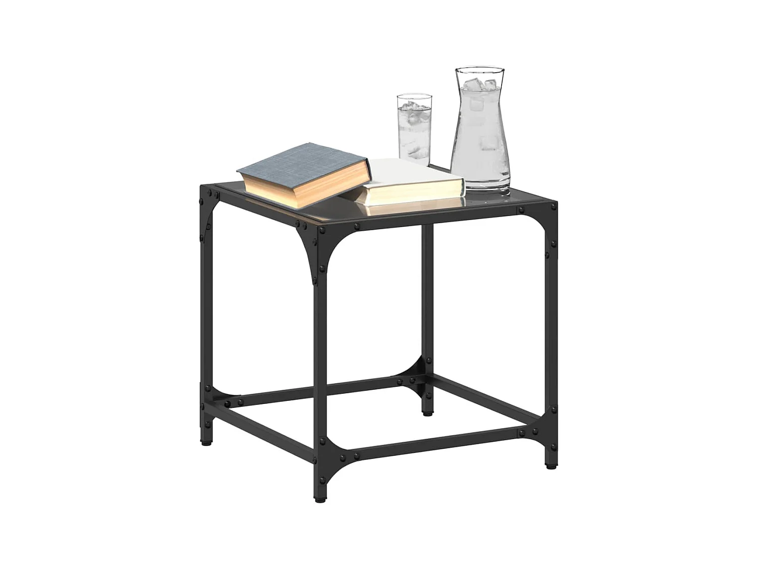 Table basse avec dessus en verre noir 40x40x40 cm acier