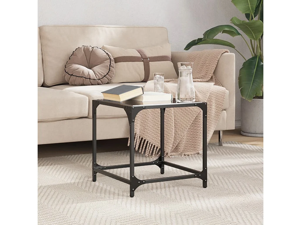 Table basse avec dessus en verre noir 40x40x40 cm acier