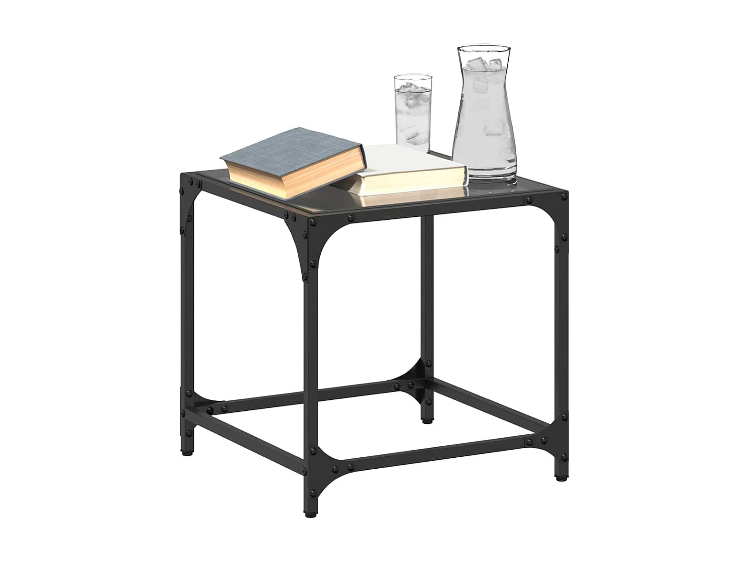 Table basse avec dessus en verre noir 40x40x40 cm acier